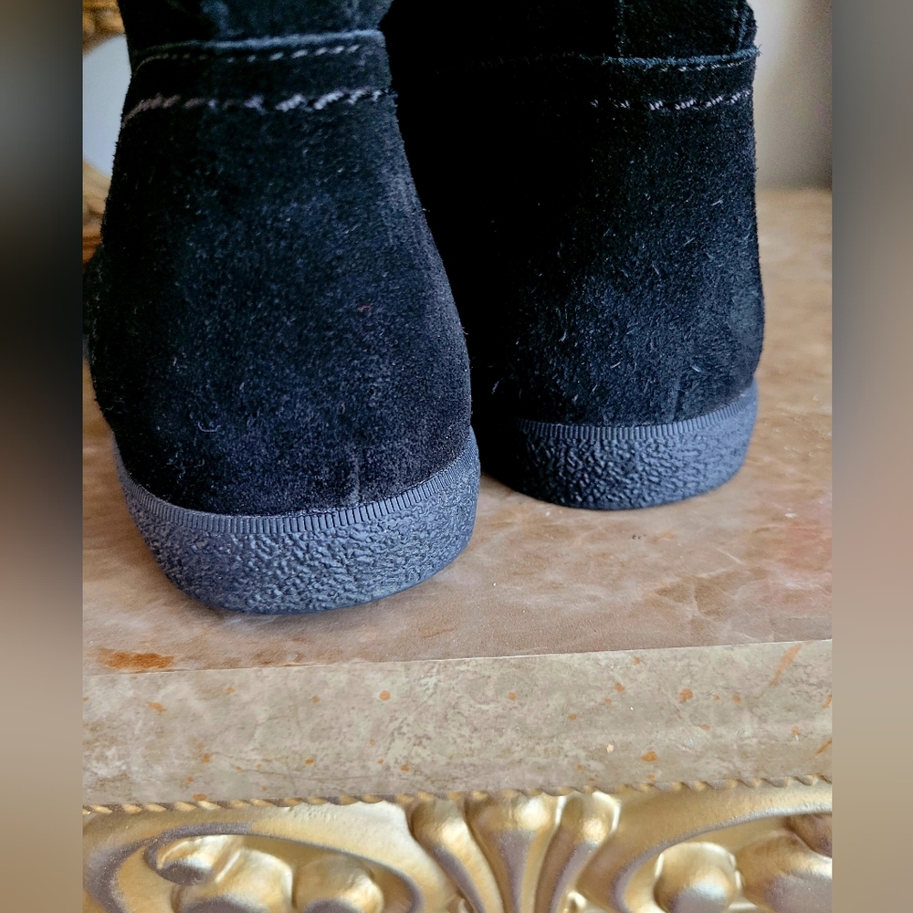 $325 Tory Burch Alana Genuine Suede Shearling Boots Split Pull On Black US6 - Picture 8 of 16